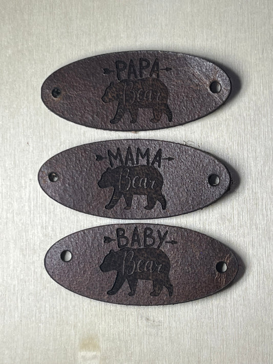 Set of 1 Each - 3" Oval Bear Family Leather badges