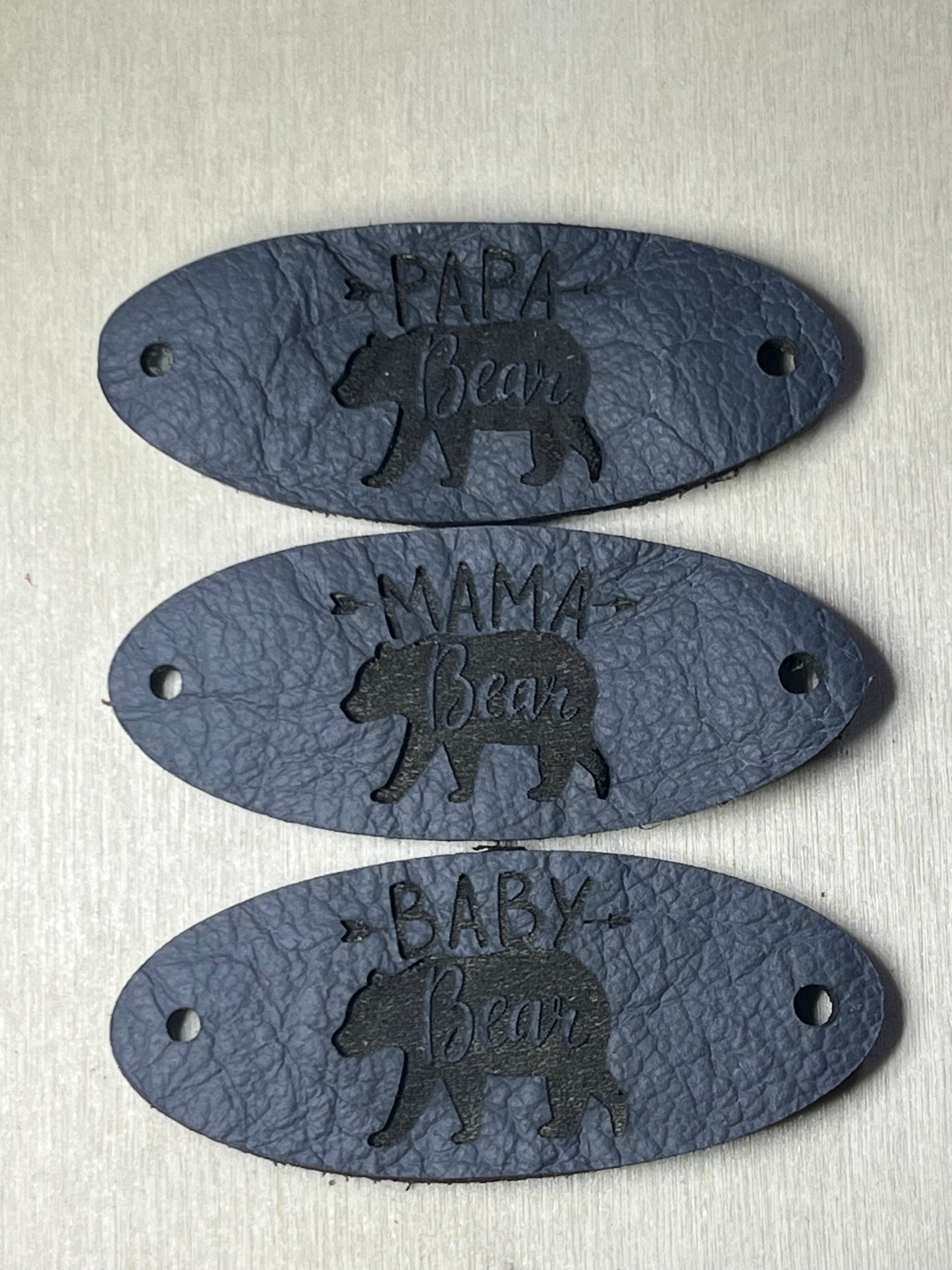 Set of 1 Each - 3" Oval Bear Family Leather badges