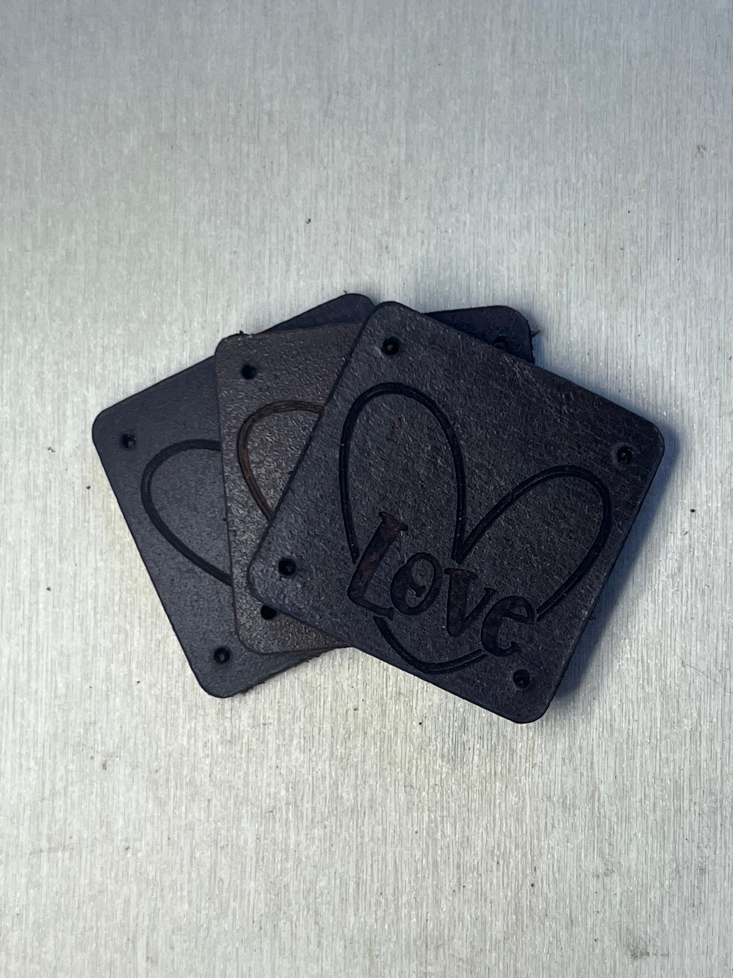 1"x1" rounded square with 4 side holes - Etched Heart with Love